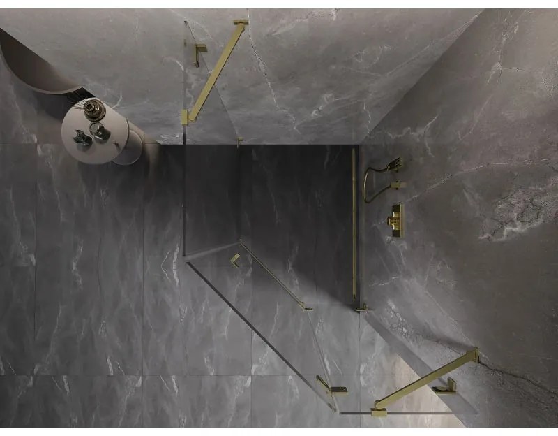 Mexen Lunar, pravý výklopný päťuholníkový sprchový kút 90 x 100 cm, 8mm číre sklo, zlatý matný profil, 831-090P-100L-55-00-P
