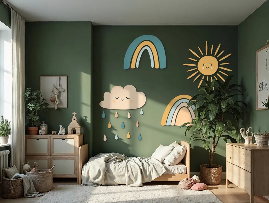 drevko | Viacdielna detská dekorácia Dúhové kvapky 44 x 105 cm