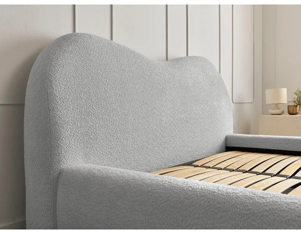 Svetlosivá čalúnená dvojlôžková posteľ s úložným priestorom s roštom 180x200 cm Orlane – Bobochic Paris