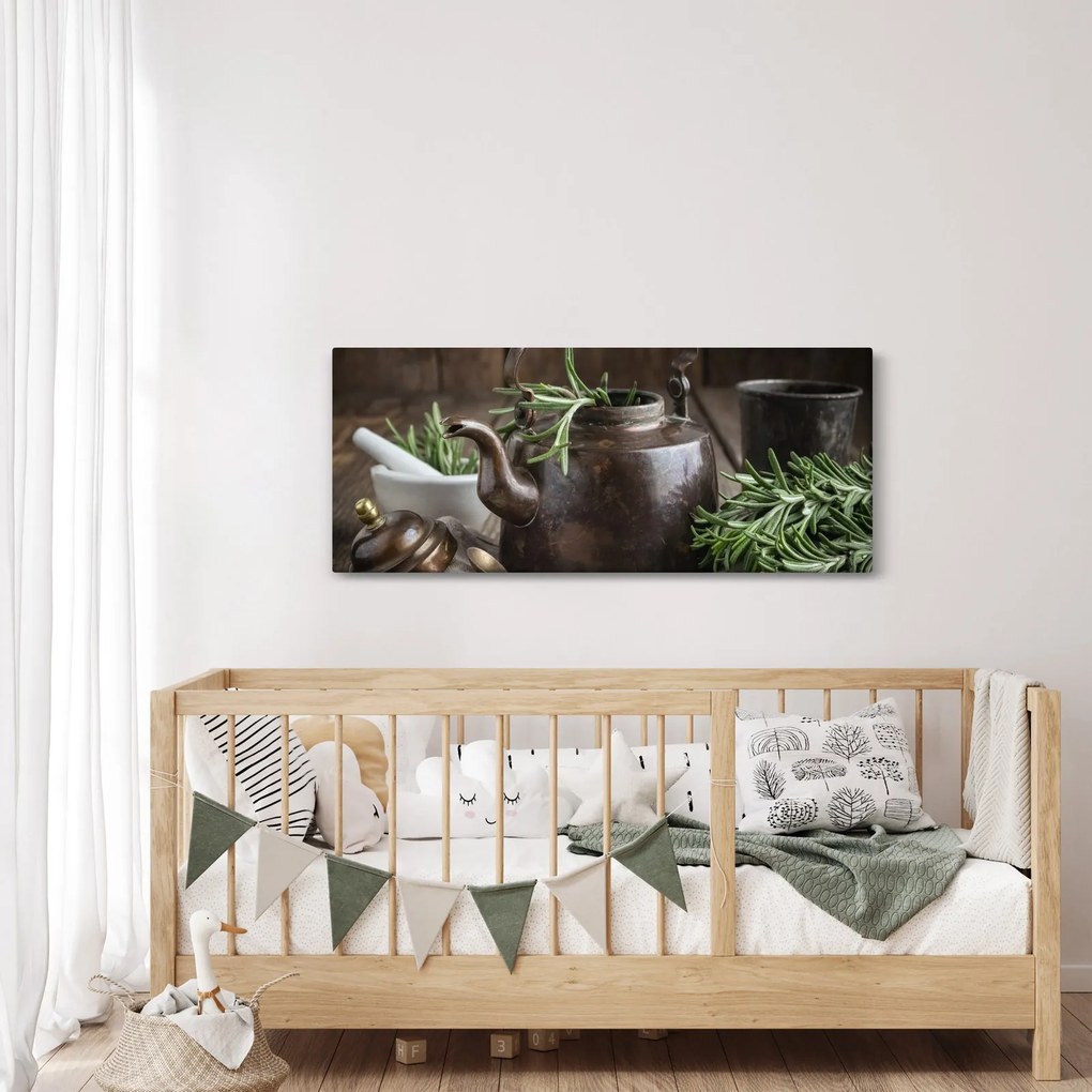 Obraz - Kanvička s rozmarínom (120x50 cm)