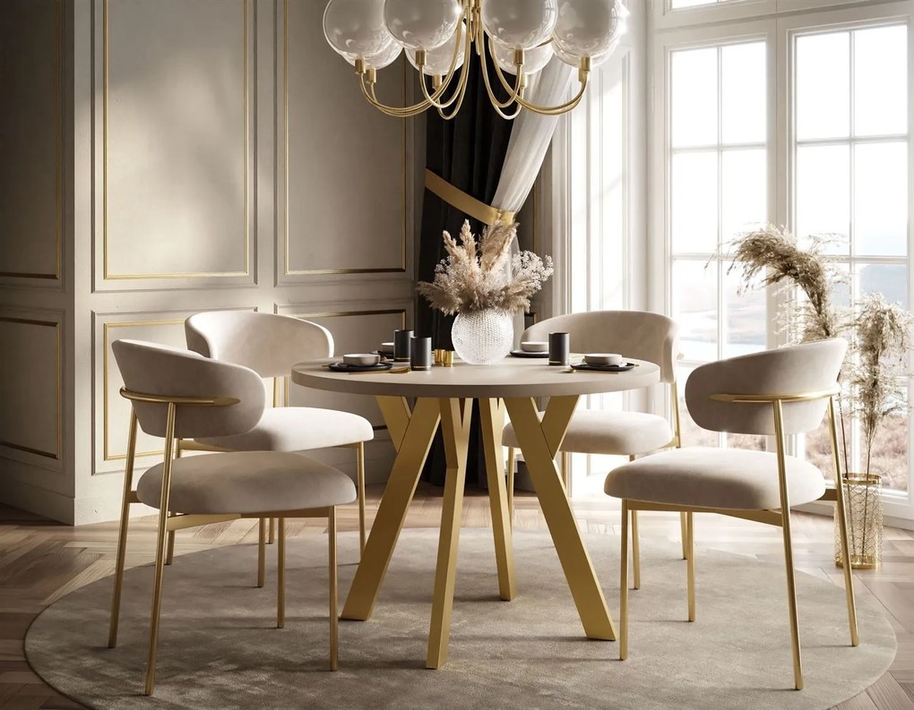 OKRÚHLY ROZKLADACÍ JEDÁLENSKÝ STÔL EWALD KAŠMÍR MATNÝ + ZLATÝ 100/140 cm