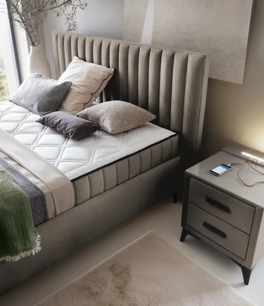 Nočný stolík s 2 zásuvkami Joy, béžová látka