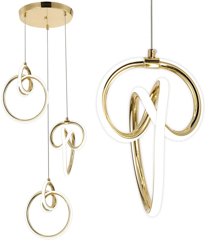 Toolight Toolight, LED závesné svietidlo 3x20W, 4000K, 4200lm, G072-3CPR, zlatá, OSW-08664