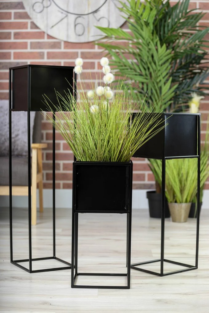 KOVOVÝ KVETINÁČ SO STOJANOM PLAIN 70X24 CM ČIERNA