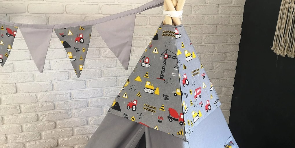 Dekoračná vlajková girlanda STAVEBNÉ STROJE - šedá