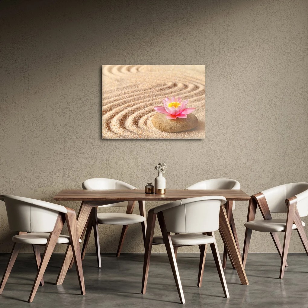 Obraz kameňa s kvetinou na piesku (70x50 cm)