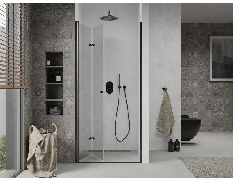 Mexen Lima, skladacie sprchové dvere do otvoru 70 x 190 cm, 6mm číre sklo, čierny profil, 856-070-000-70-00