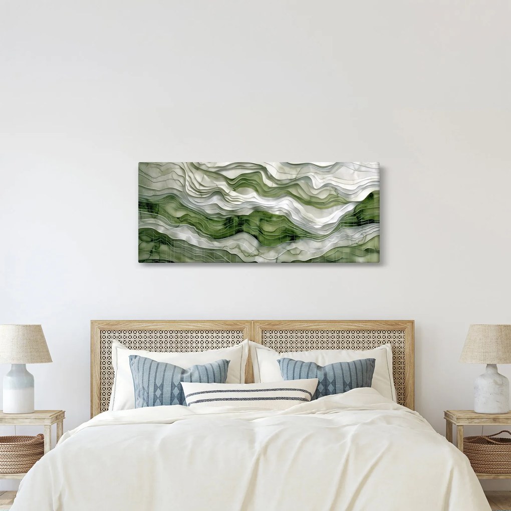 Obraz - Zelenobiele vlnky (120x50 cm)