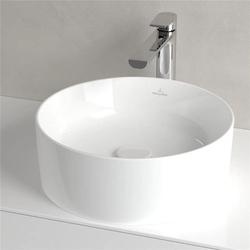VILLEROY &amp; BOCH Collaro okrúhle umývadlo na dosku bez otvoru, bez prepadu, priemer 400 mm, biela alpská, s povrchom CeramicPlus, 4A1840R1
