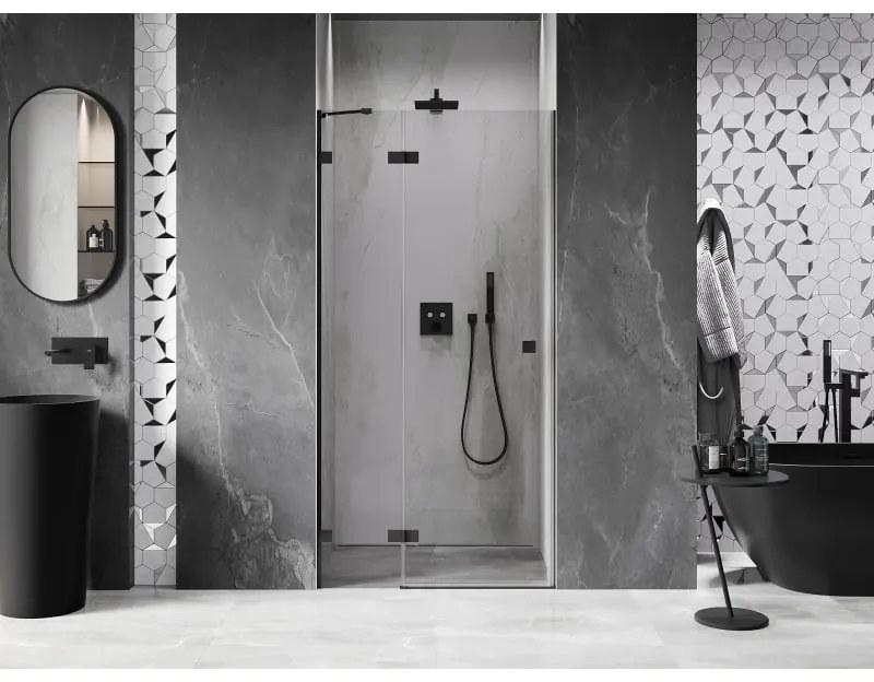 Mexen, Mexen Lunar ľavé výklopné sprchové dvere 70 cm, transparentné, čierne - 834-070-000-70-00-L