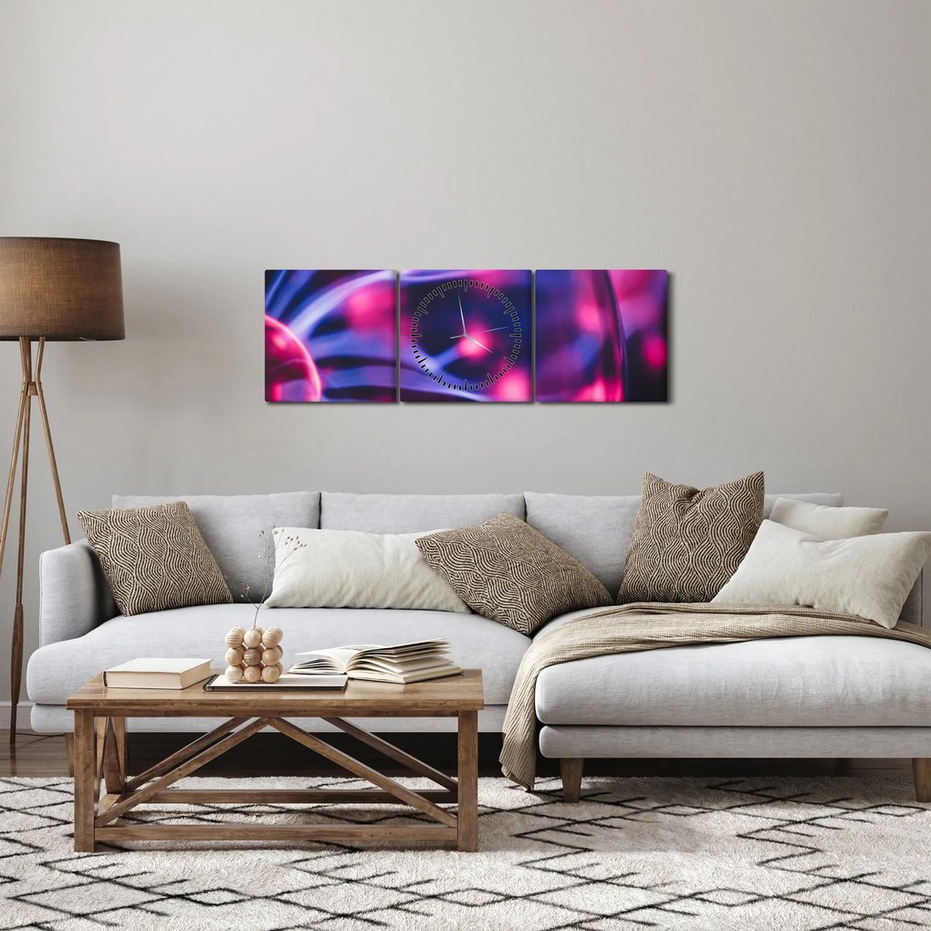 Abstraktný fialový obraz (s hodinami) (90x30 cm)