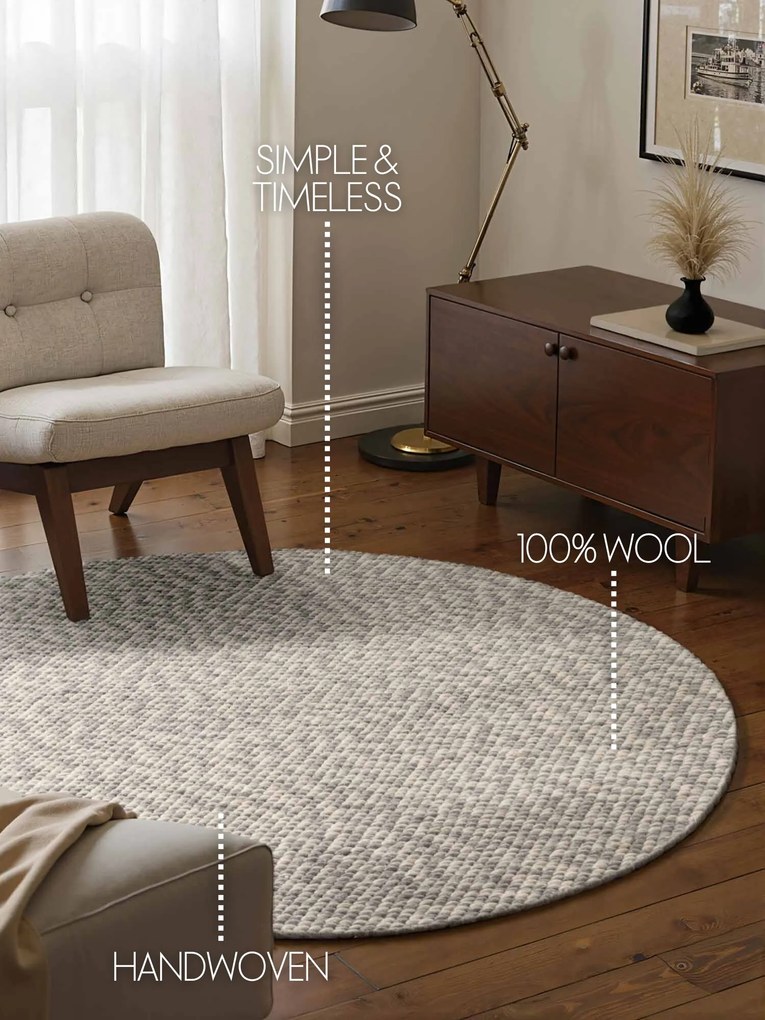 ELLE Decoration, Kusový koberec Lyon Beans 106317 Natural Cream Grey kruh z kolekcie Elle, 200x200 (priemer) kruh, šedá, obývacia izba