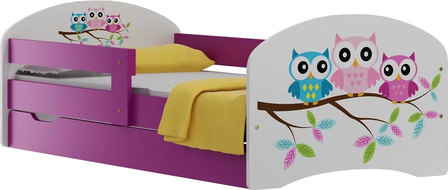MAXMAX Detská posteľ so zásuvkami FAREBNÁ SOVY 160x80 cm