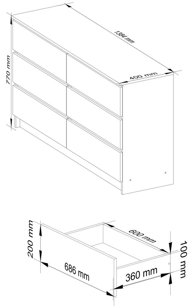 Komoda K140 6SZ biela