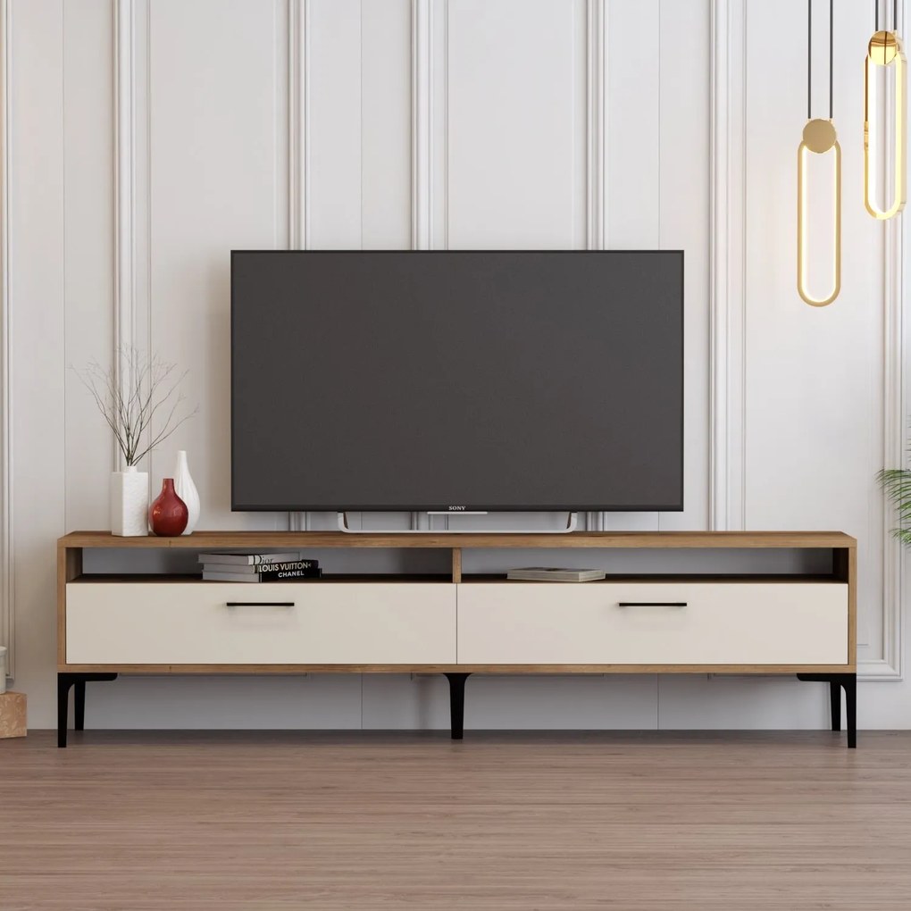 TV stolík/skrinka Irma 2 (orech + krémová). Akcia -18%. Vlastná spoľahlivá doprava až k Vám domov. 1088903