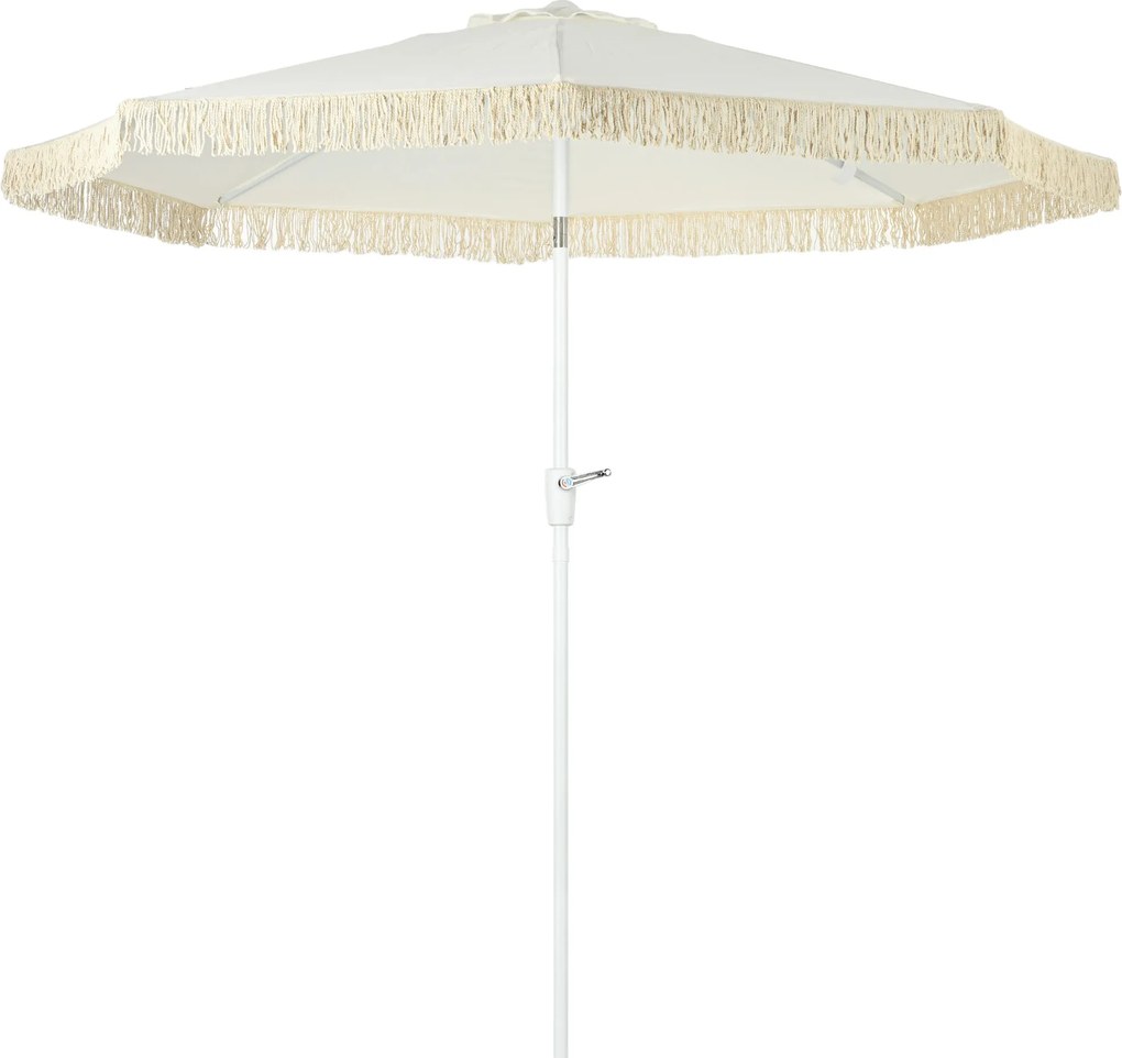 Outsunny Záhradný Parasol Vonkajší Naklápací Parasol s Čipkou a Kľukou 8 Rámov dim. Ø 2,65 x 2,45 H m Biela | Aosom
