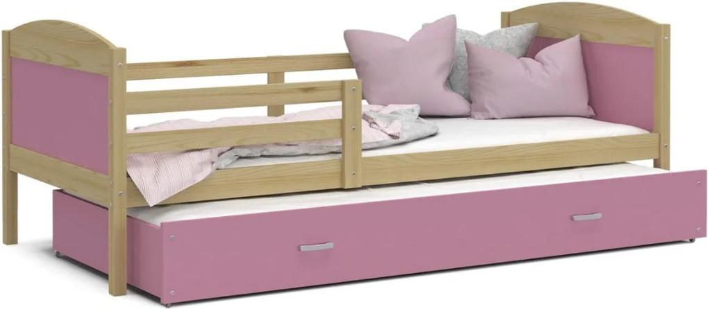 Expedo Detská rozkladacia posteľ MATES P2 + matrac + rošt ZADARMO, masiv, 184x80 cm, borovice/ružová