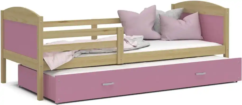 Expedo Detská rozkladacia posteľ MATES P2 + matrac + rošt ZADARMO, masiv,  184x80 cm, borovice/ružová | Biano