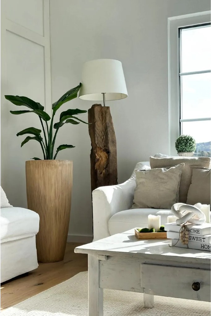 Kvetináč CITY, sklolaminát, výška 80 cm, béžový, vrúbkovaný