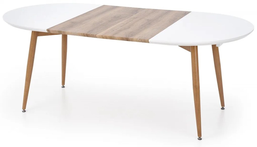 Oválny rozkladací jedálenský stôl Edward 120/200 cm biely/medový dub