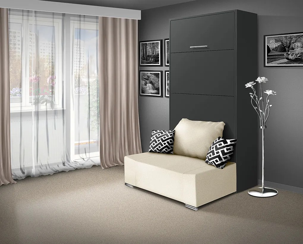 Nabytekmorava Sklápacia posteľ s pohovkou VS 21058P 200x90 farba pohovky: Hnedá, Typ farebného prevedenia: Antracit / dvere biele