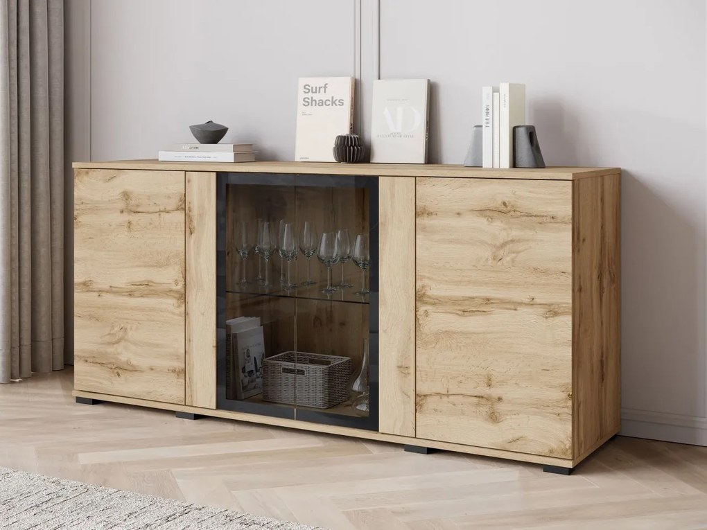Komoda s dvierkami Hedvis SB 154 4D, Farby: čierna, Osvetlenie: osvetlenie LED biele