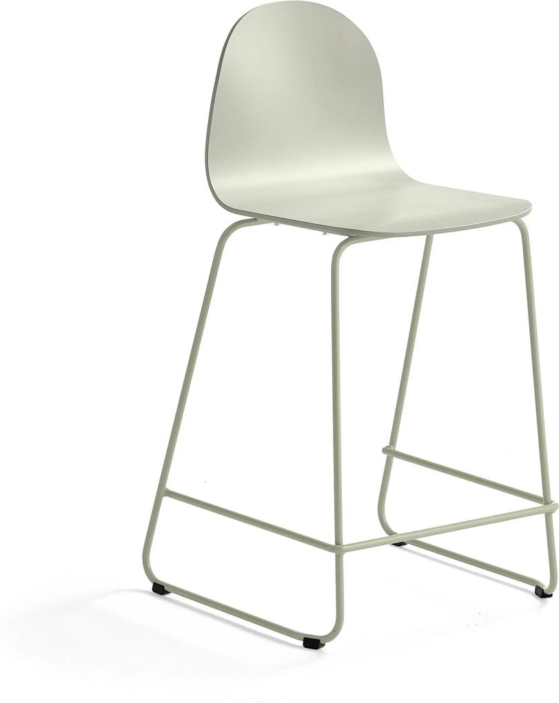 Barová stolička Gander, s klzákmi, výška sedu 630 mm, lakovaná, zelenošedá