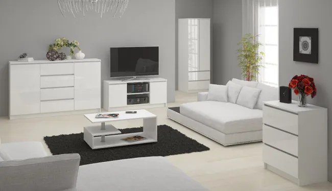 Komoda K160 6SZ CLP biela, lesk