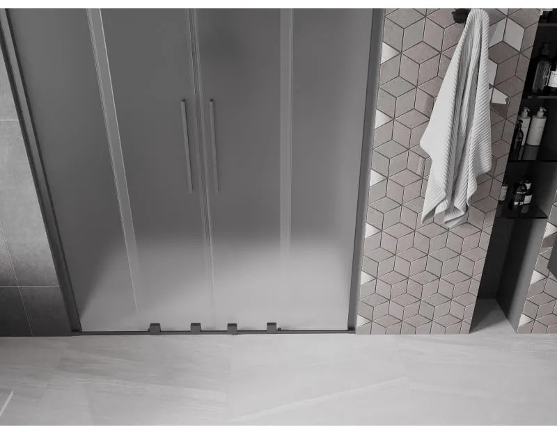 Mexen Velar Duo, posuvné sprchové dvere do otvoru 160 cm, 8mm sklo námraza, grafit brúsený, 871-160-000-32-66
