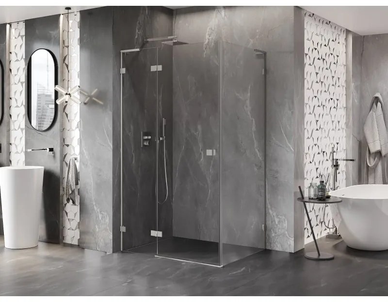 Mexen Lunar, L sklápací sprchový kút ľavý 90 x 80 cm, 8mm číre sklo, oceľový profil, 834L-090-080-97-00-L