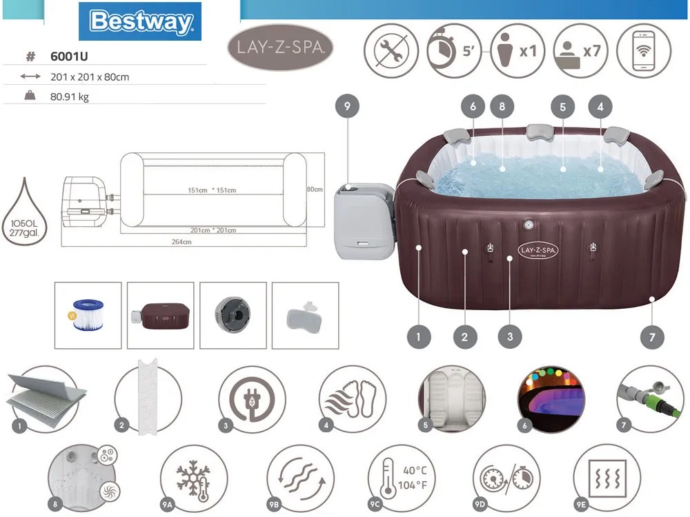 Vírivka Lay-z-Spa Maldives Pro7 2025 jacuzzi WiFi app LED pre 5-7 osôb Bestway 6001U