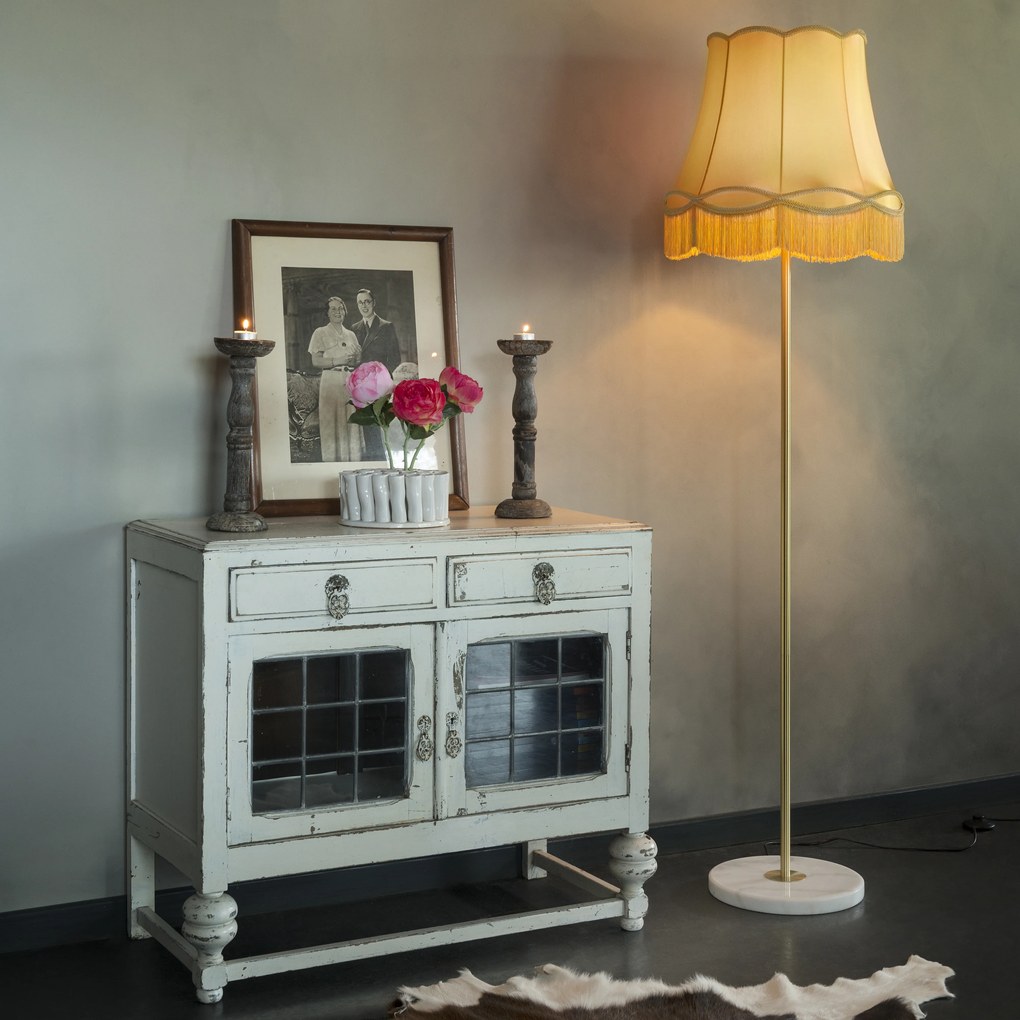 Retro stojaca lampa mosadz so tienidlom Granny zlatá 45 cm - Kaso