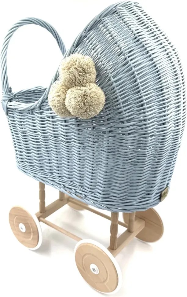 Prútený vysoký kočík pre bábiky svetlomodrá