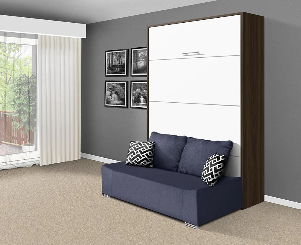 Nabytekmorava Sklápacia posteľ s pohovkou VS 21058P 200x120 farba pohovky: Modrá, Typ farebného prevedenia: Dub sonoma tmavý / dvere biele LESK
