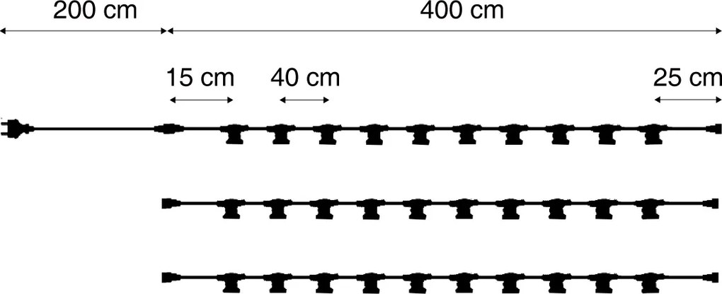 Prepojiteľné čierne girlandové osvetlenie so zástrčkou 18 m vrátane E27 P45 30-svetiel IP44 - Lubber