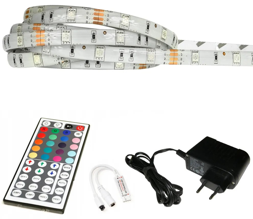 ECOLIGHT LED pásik - RGB 5050 - 2,5m - 30LED/m - 7,2W/m - IP65 - kompletný - 44 tlačidiel