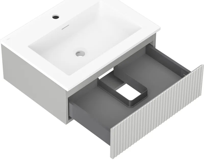 Mexen Rivel, kúpeľňová skrinka 60 cm s umývadlom Otis, 1 zásuvka, drážkovaná, sivá matná/biela, 91A20-06023-1-BF62-W18M01