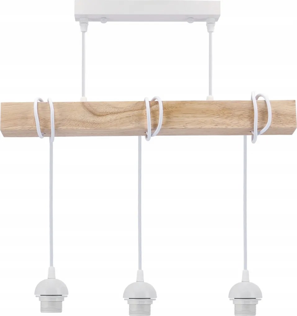 BERGE LED závesné stropné svietidlo, drevený trám, 3xE27, loft, brilantné drevo - biela