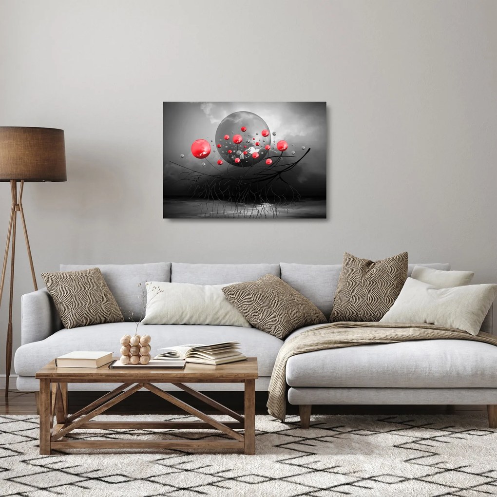 Sklenený obraz červených abstraktných gulí (70x50 cm)