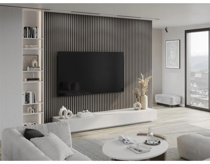 Mexen Lam-F, akustické stenové lamely 275 × 30 cm, plstený podklad 8 mm, technická dyha, dub oceľový, S105-275307-3015-006