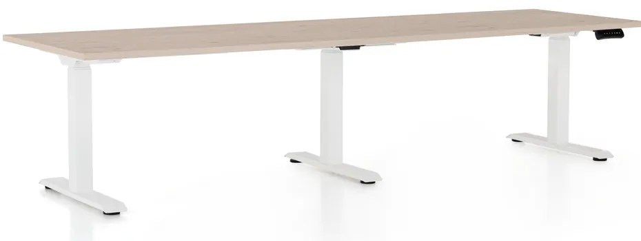 Výškovo nastaviteľný stôl OfficeTech Long, 260 x 80 cm, biela podnož, dub
