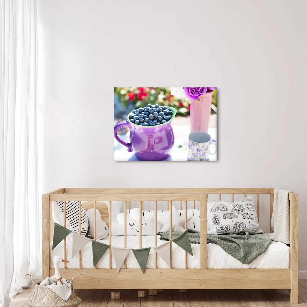 Obraz - čučoriedky v hrnčeku (70x50 cm)