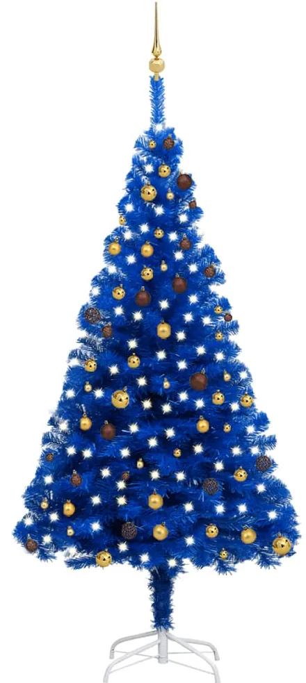 Umelý vianočný stromček s LED a súpravou gulí 240 cm modrý PVC 3077511