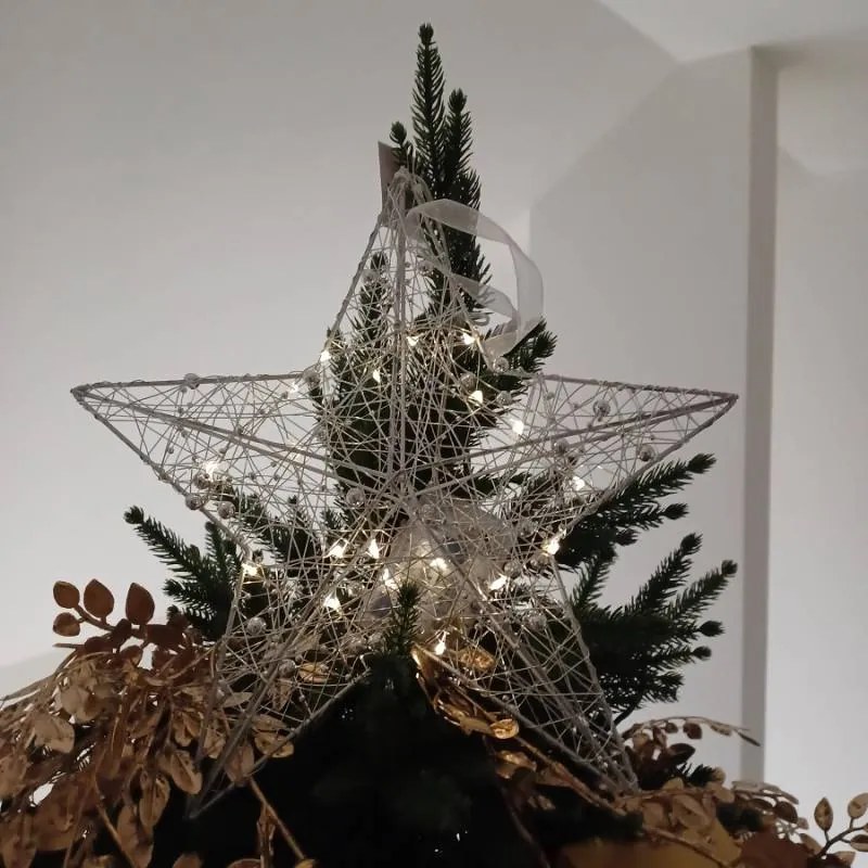 DECOLED Vánoční kovová dekorace, hvězda, průměr 30 cm s 20 LED světly