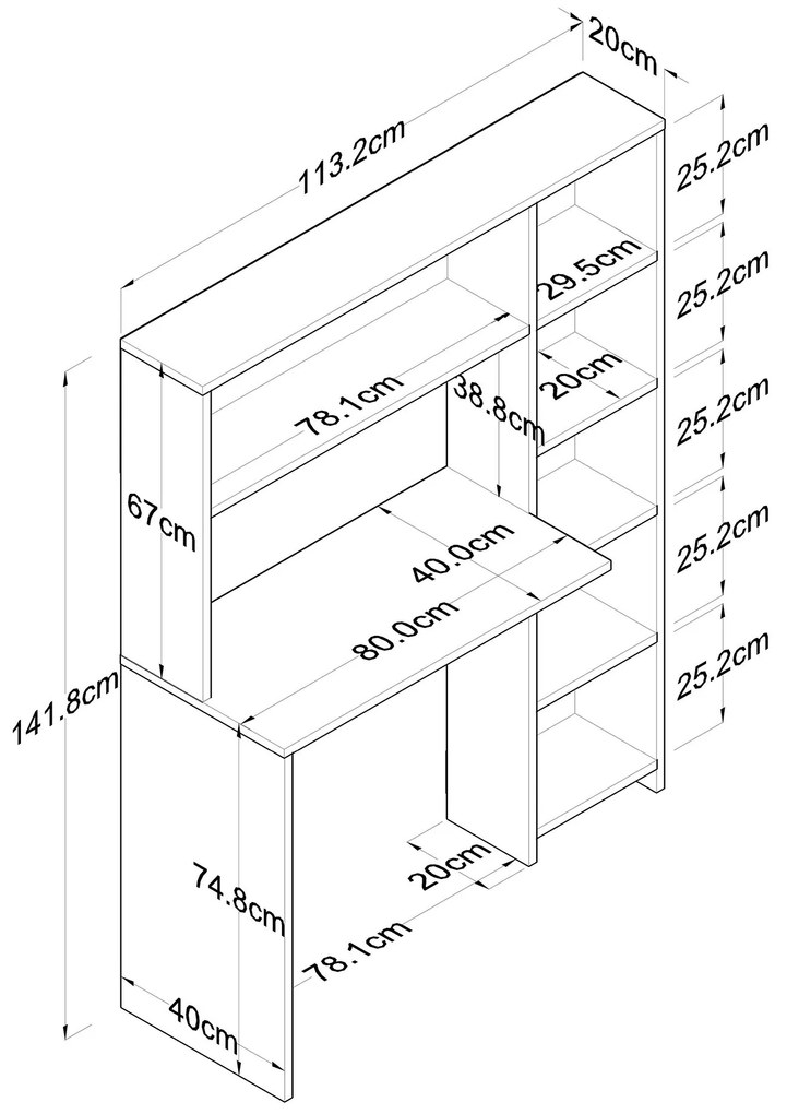 Psací stůl s regálem Hapos 113 cm dub přírodní