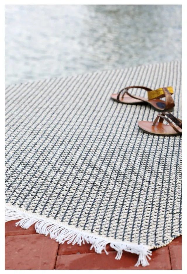 Krémovo-čierny behúň vhodný do exteriéru Narma Diby, 70 × 200 cm