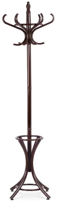 Věšák dřevěný stojanový, masiv topol a bříza, tmavě hnědý lak, výška 185 cm