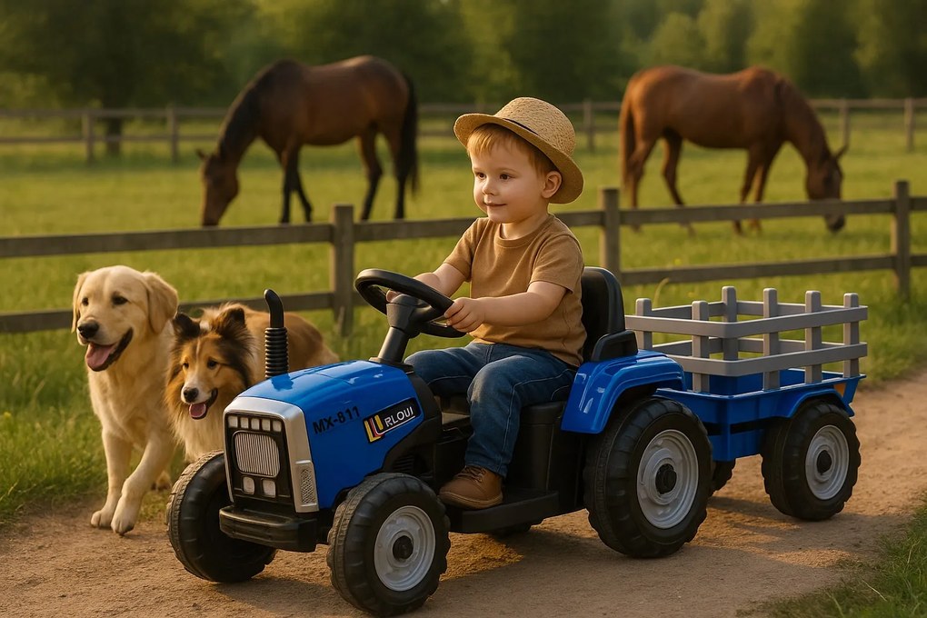 Elektrické autíčko Traktor s prívesom NV-X611 modré