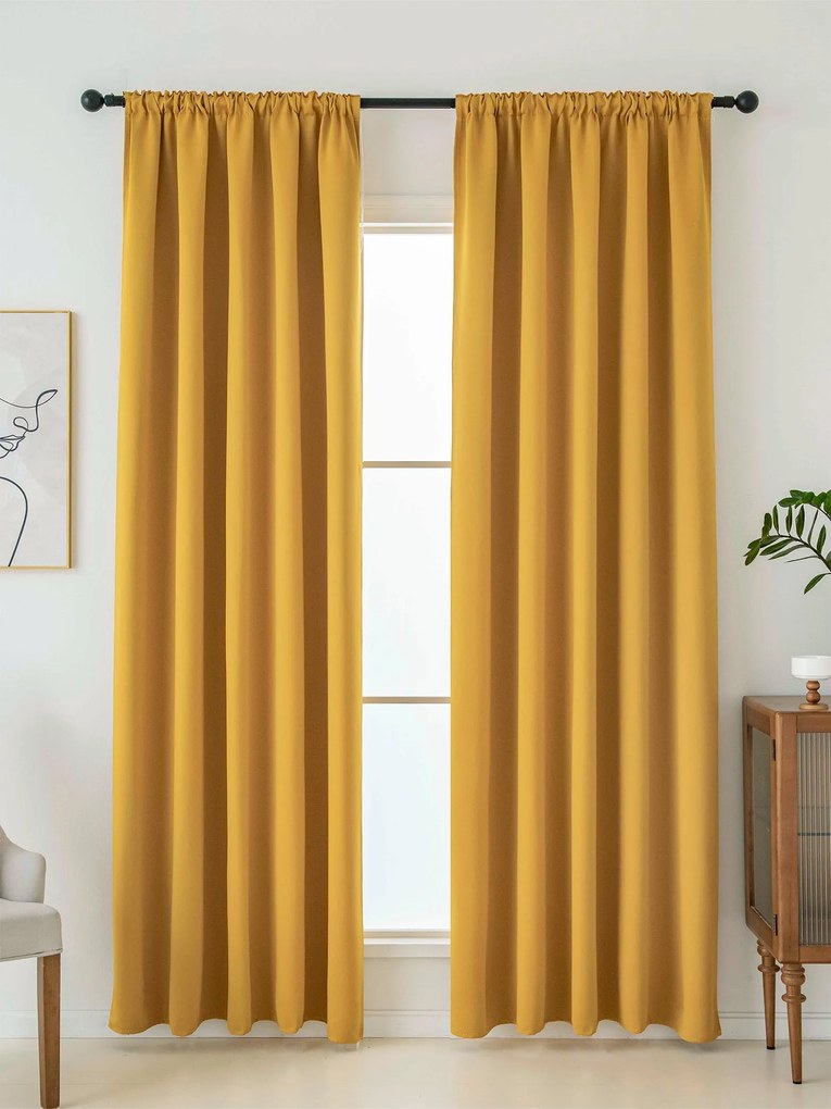 Blackout závesy Elias horčicová – 140 × 280 cm (2 ks) - riasiaca stuha