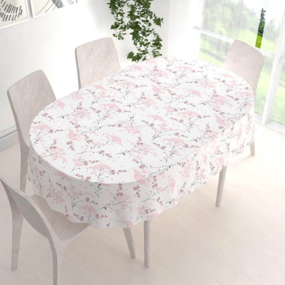 Biante Bavlnený oválny obrus Sandra SA-088 Vínovo-ružové lúčne kvety na bielom 120x140 cm
